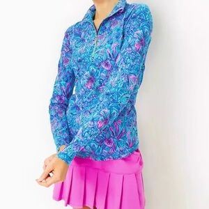 NWT Lilly Pulitzer Justine Half Zip in Breakwater Blue Shells n Bells